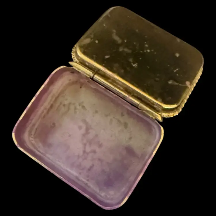 Micro Mosaic Purple Border  Floral Pill Box 1.5”