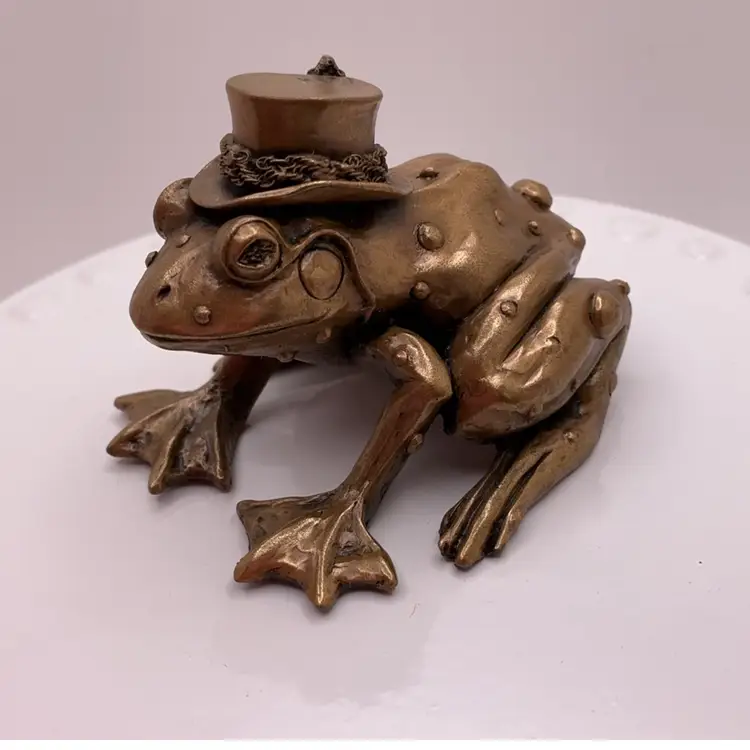 POW1 VTG Artisan Made Frog Toad Bronze Metal 1.5” Signed
