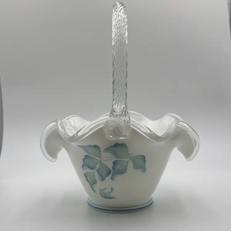 Fenton Morning Mist Silvercrest on Milk Glass Basket 6833CG