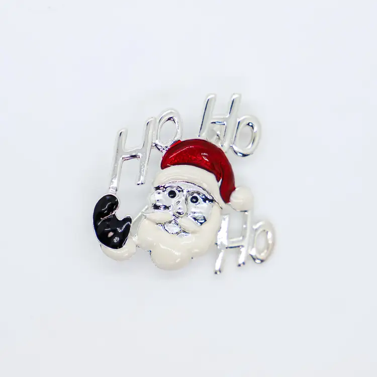 Santa Christmas Brooch Pin Ho Ho Ho Silver Tone Enamel Red Black Holiday Vintage 1.25"  B25