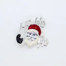 Santa Christmas Brooch Pin Ho Ho Ho Silver Tone Enamel Red Black Holiday Vintage 1.25" B25