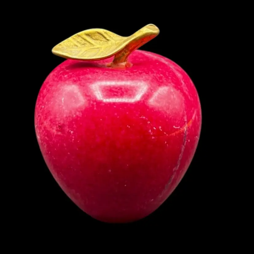#426B Vintage Red Marble And Brass Apple Paperweight