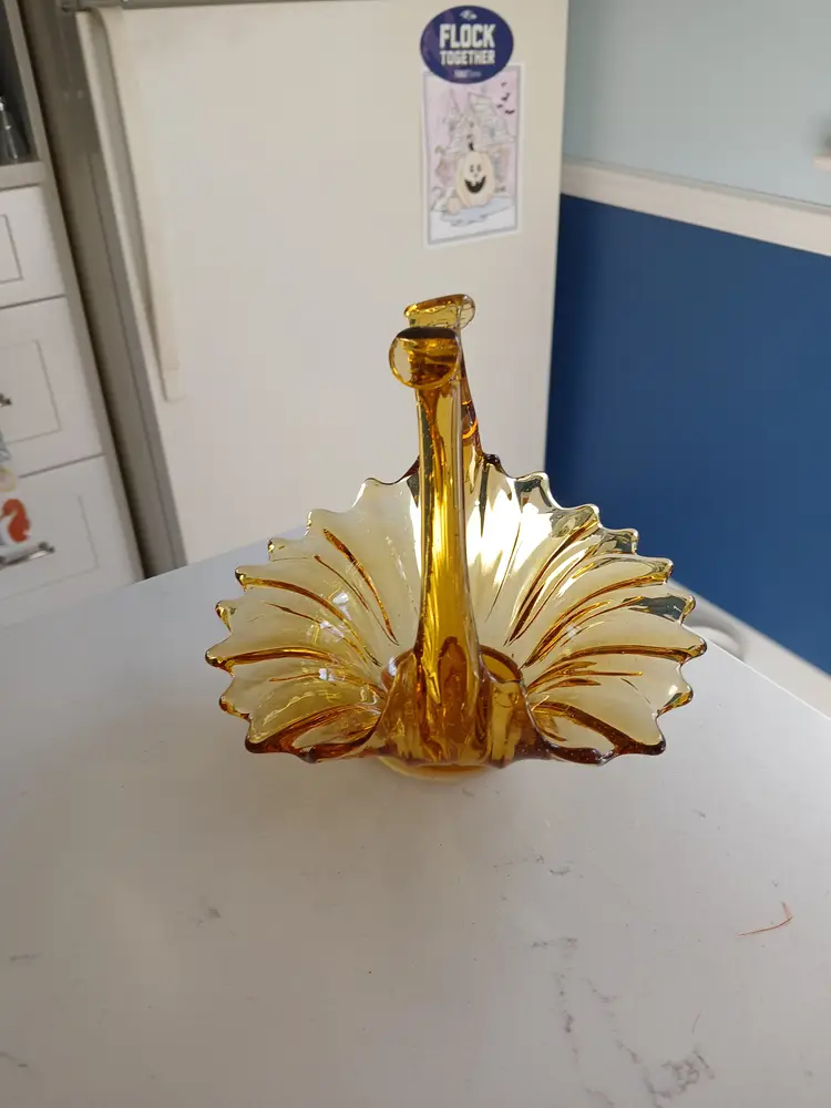 Vintage Amber Had blown Streched Glass Sunflower Basket