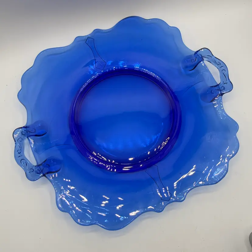 LE Smith Mt. Pleasant Pattern Cobalt Blue Glass Cake Plate