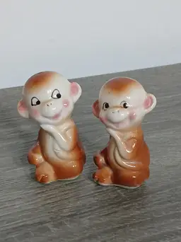 Vintage Pair of Porcelain Ceramic Monkey Figurines