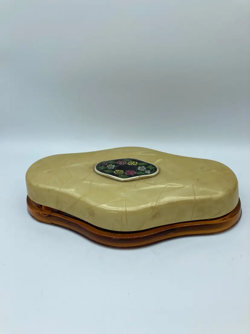 Vtg. Cambridge Wildflower Compact Makeup #680 - Lucite Lid & Glass Bottom *