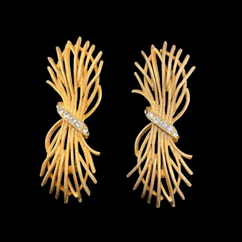 Set Of Two Gold Tone And Rhinestone Brooches, Vintage Costume Jewelry, Vintage Brooch Set