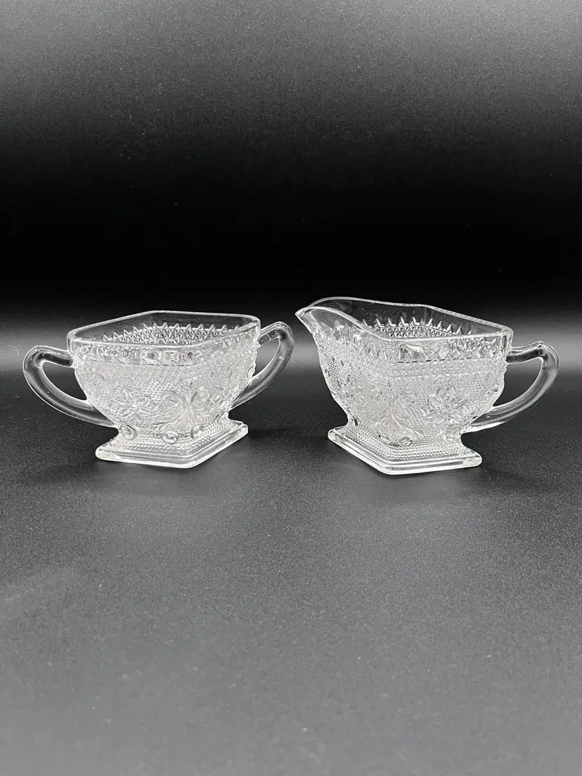 Indian Glass Tiara Daisy Sugar & Creamer Set 1930s 🌼