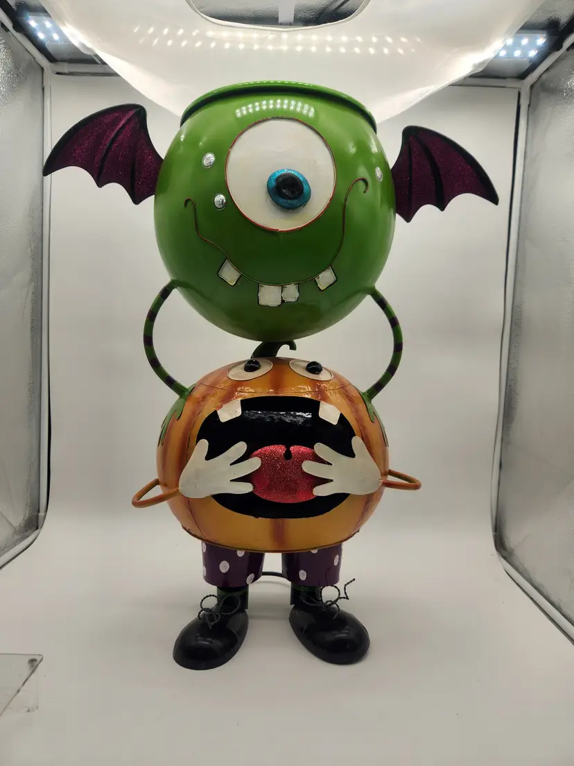 25" Halloween Candy Greeter Dish Statue One-Eyed Funny Monster Metal Yard Art