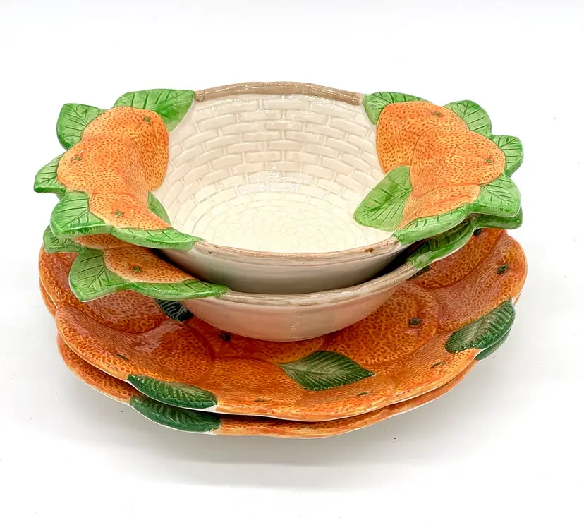 Plate And Bowl Fitz &Floyd Ceramic Orange - Set Of 2 Plates 2 Bowls