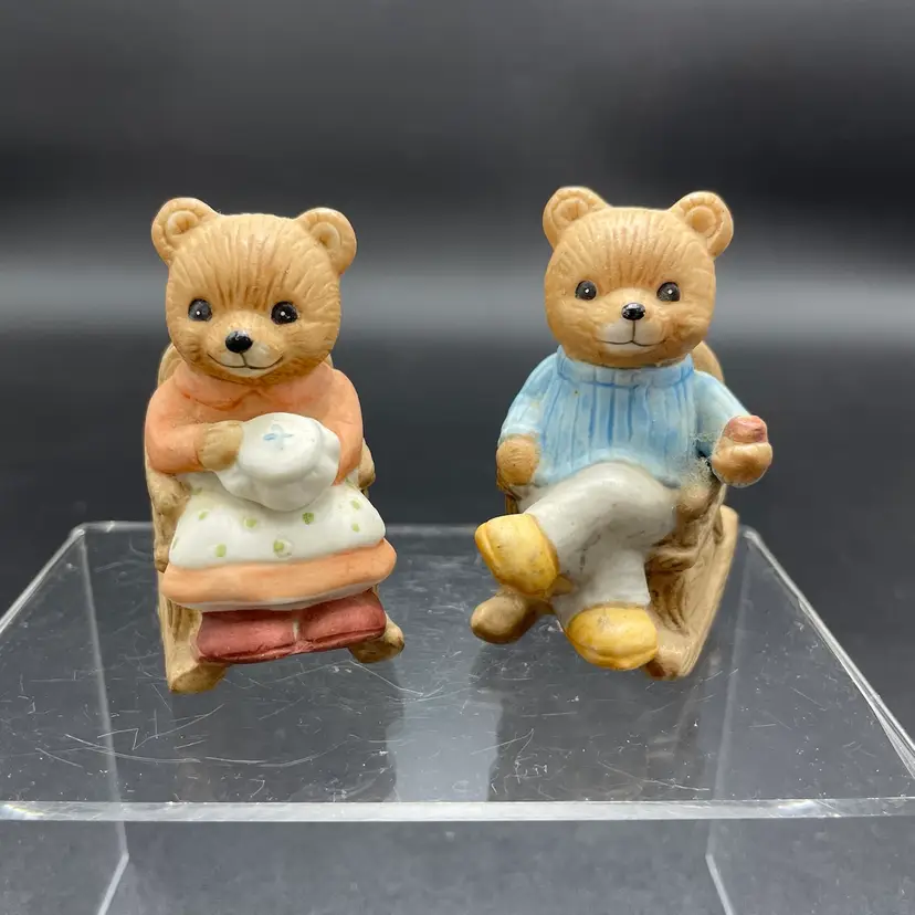 Homco #1470 Grandma Grandpa Bears in Rocking Chairs Figurines VTG Set of 2