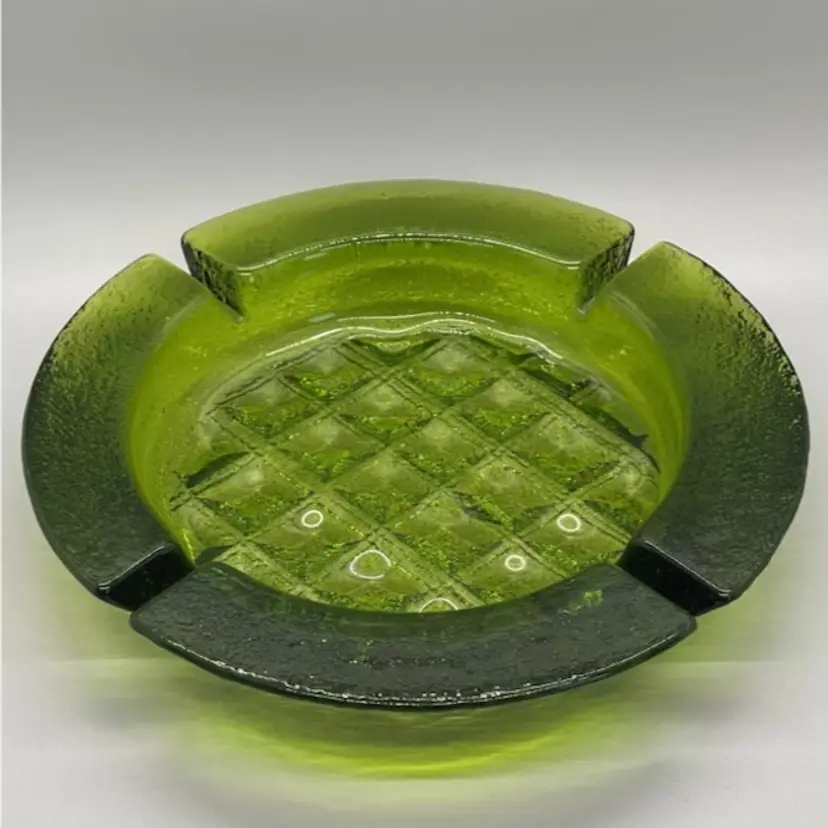 Blenko Glass 697S Olive Green Waffle Print 8-1/2” Ashtray