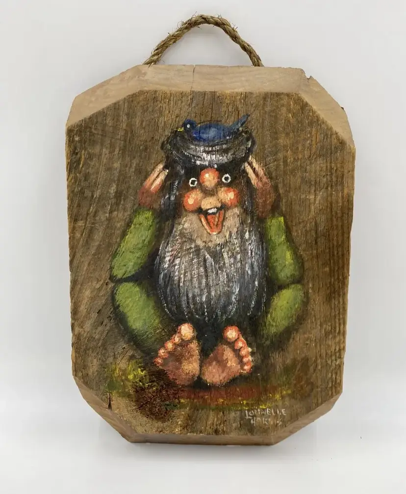 Hand Painted Signed Troll Wall hanging painting On Wood Board Lonnelle Harris