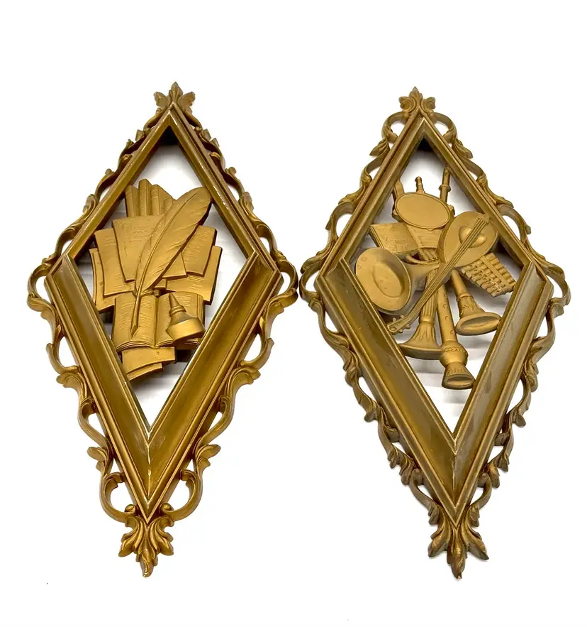 Wall Art Vintage Pair Of Hollywood Regency 1960’s MCM Syroco Wall Art Decor Hangings Set Of 2 - 20”H