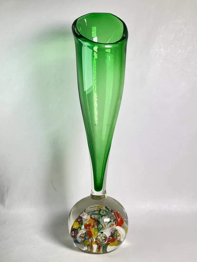 Vintage Ardalt Japan Lenwile Green Rainbow Paperweight Vase 11.5”