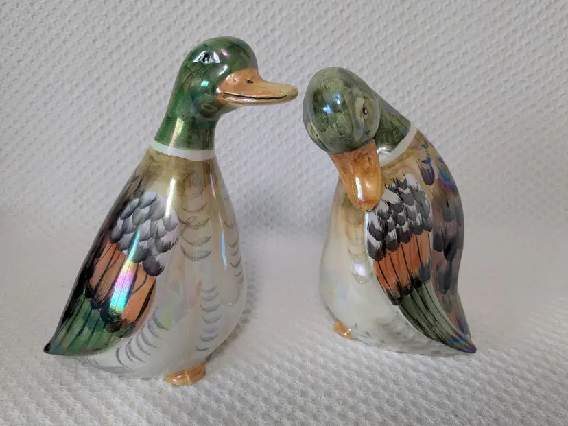 Duck Figurines Colorful Hand Painted Made in ITALY 9" Bird Figurines Ceramic