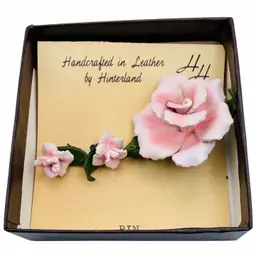 Retro Brooch & Earrings Box Set Hinterland NY Leather Designs Jewelry MCM Pink