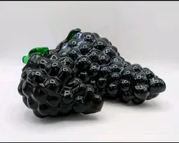 Vintage Glass Grape Cluster Pair Black Amethyst w Green Leaves Italy