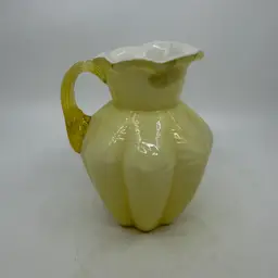 Vintage Fenton Candleglow Yellow Overlay Fern Pattern Pitcher Floral Vase Applied Handle Fenton Sticker