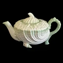 Belleek Neptune Green Tint Teapot, Antique 2nd Black Mark 1891 - 1926
