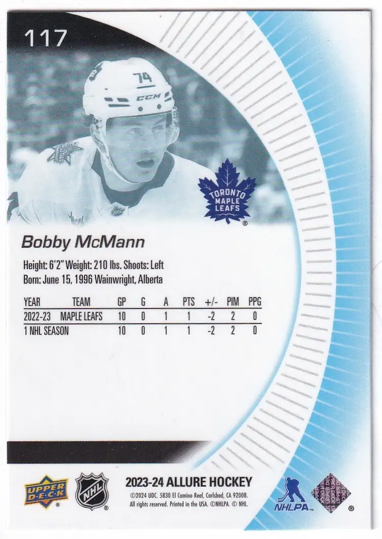2023-24 Upper Deck Allure #117 Bobby McMann RC Toronto Maple Leafs Hockey Card