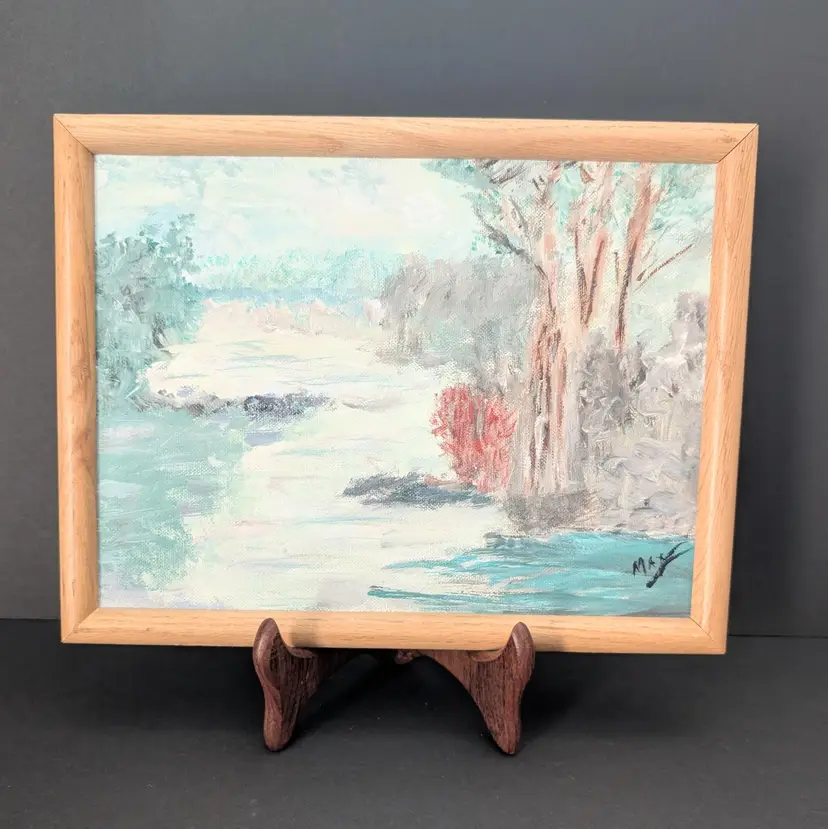 Original Landscape Oil Painting With Wood Frame Signed Max Impressionist Style