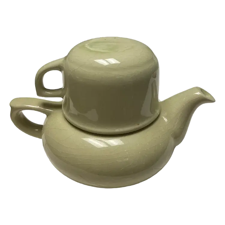 Vintage Green Tea For One Stackable Teapot & Cup Set