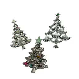 A Trio Of Trees -  Vintage Silvertone & AB Rhinestones Signed Christmas Tree Brooches -  Gerry’s, AAI & Pewter - 2.25”