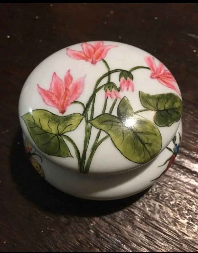 Unique Hand-Painted Flowers & Bugs Trinket Box with Lid