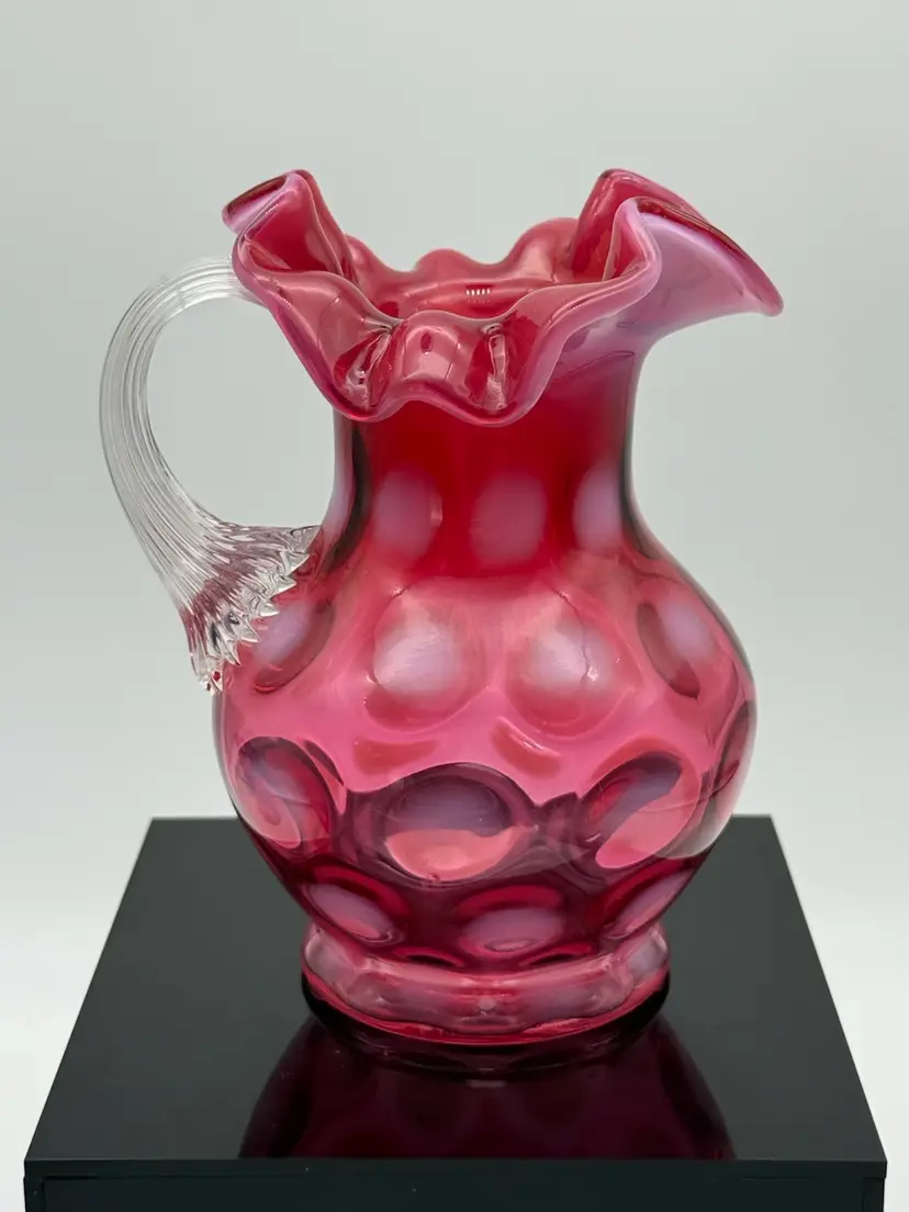 Fenton Cranberry Coin Dot Ruffle Top Pitcher
