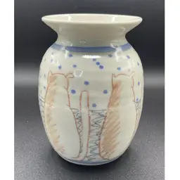 Vintage, Artist Signed Pottery Vase With Cats