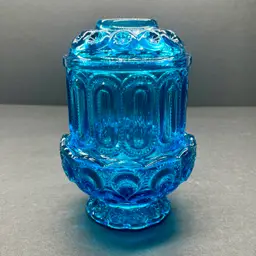 LE Smith Peacock Blue Vintage Moon & Stars Glass Fairy Lamp - Candle Light 6.5”