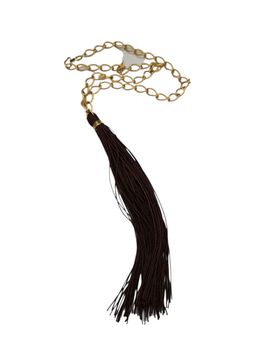 Vintage Signed Bee Charming NOS Brown Silk Cord Huge Tassel Link Chain Necklace