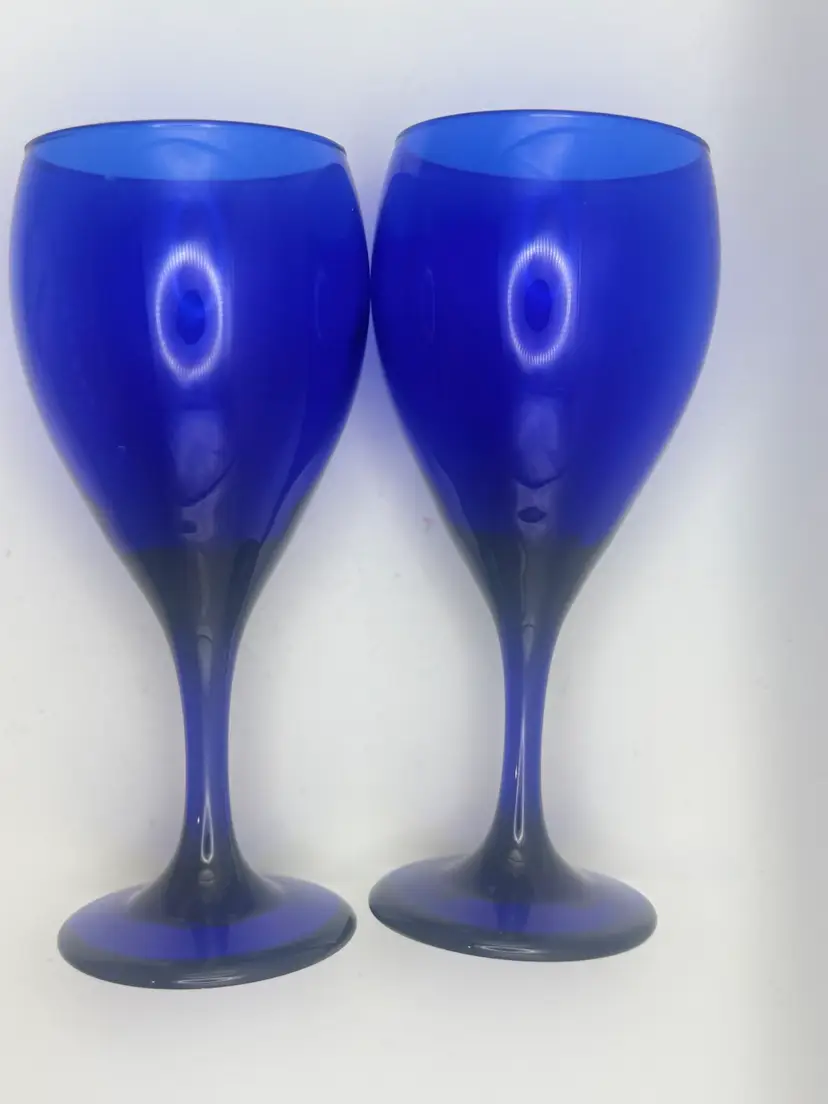 Two (2) Cobalt Blue Stemmed Goblets/Wine Glasses 8oz