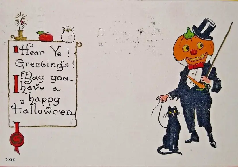 Halloween Postcard Fantasy Goblin Man Black Cat Bergman Anthropomorphic 1913