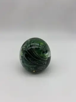 Vtg KERRY Glass Paperweight Emerald Green Swirls & Bubbles Handmade In Ireland
