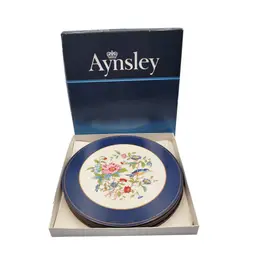 Aynsley Pembroke Blue & White Floral Bird Cork-Backed Place Mats Set Of 5 With Box