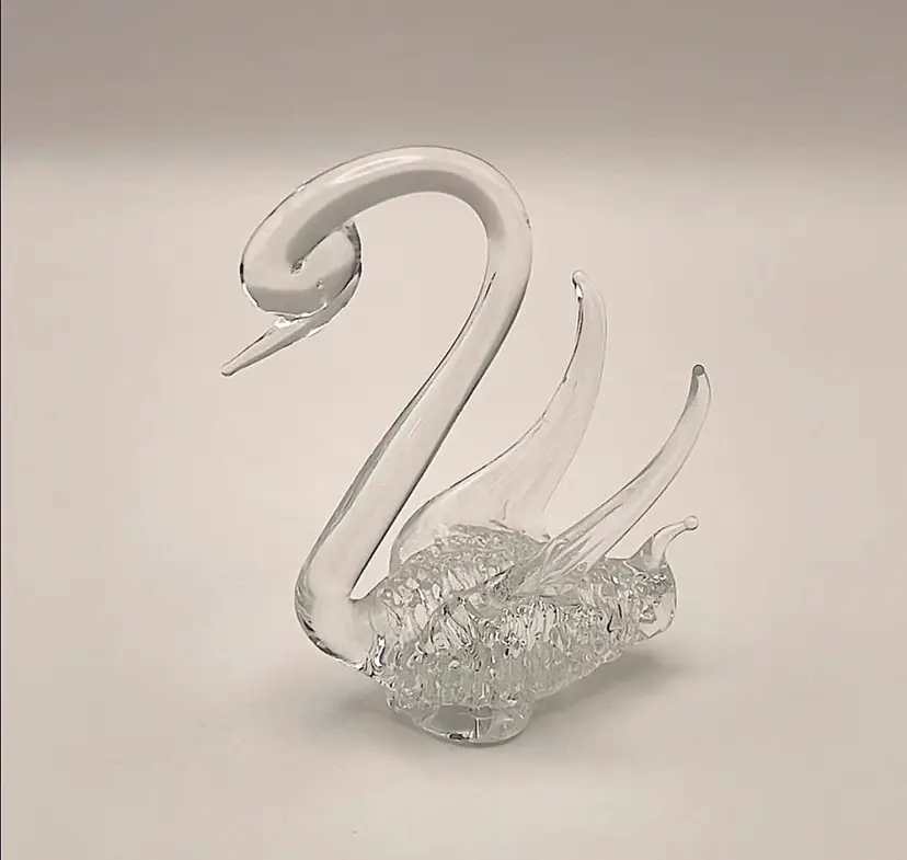 Handmade, Clear Glass, Spun, SWAN, 3.75” Tall with Tiny Bubble Eye!