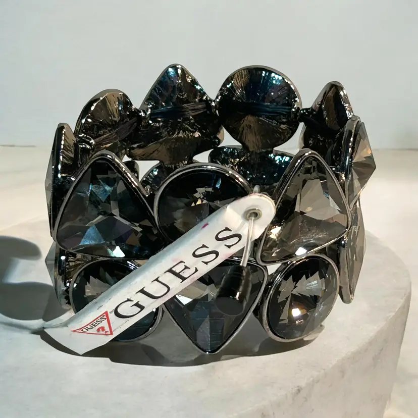 Guess Statement Bracelet Bold Rhinestone Black/Smoke Grey Diamond NWT