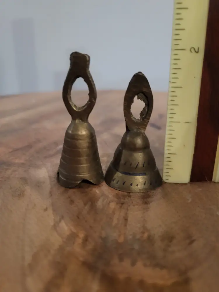 Vintage Set of 2 Brass Mini Etched Brass Bells, India