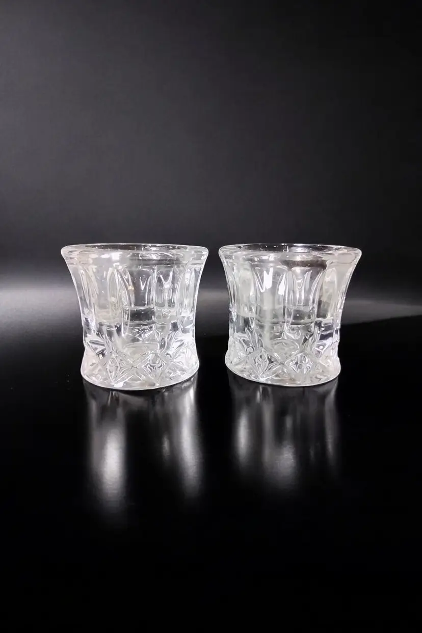 Crystal Clear Glass Votive Candlestick Candle Holders Vintage Textured