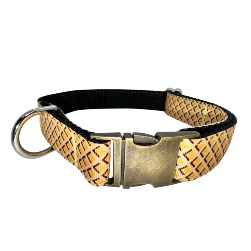 Dog Collar Yellow Honeycomb Large Handmade Heavy Duty With Buckle NEW