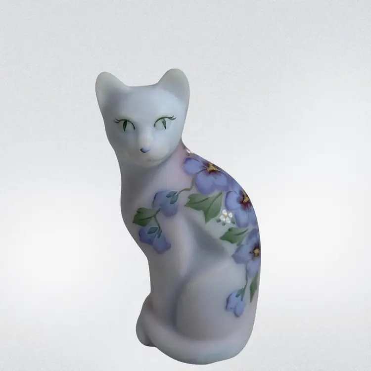 Fenton Satin Glass Hand Painted Blue Burmese Cat 95th Anniversary Limited Edition #2181/4750 Signed M Raddish
5”T x 2-1/4” L x 2” W