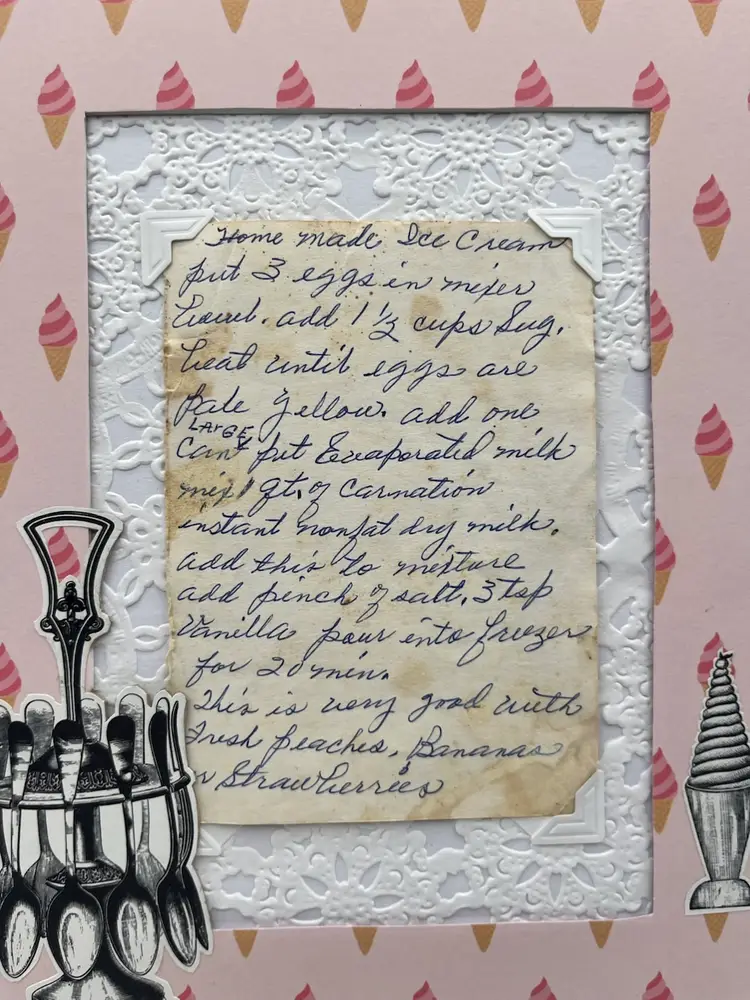 Homemade Ice Cream — Original Vintage Recipe On Decorative Non-Damaging Hand Made Matting