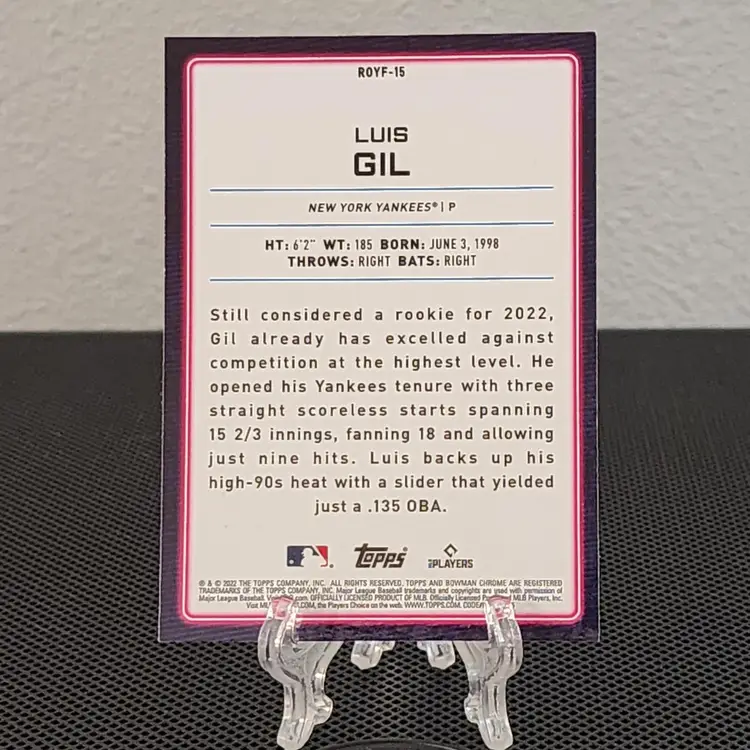 Luis Gil 2022 Bowman Chrome Rookie of the Year Favorites Mojo Refractor - Yankees