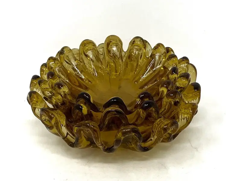 Vintage Midcentury Modern Amber Glass Amoeba Nesting Dish Set of 3