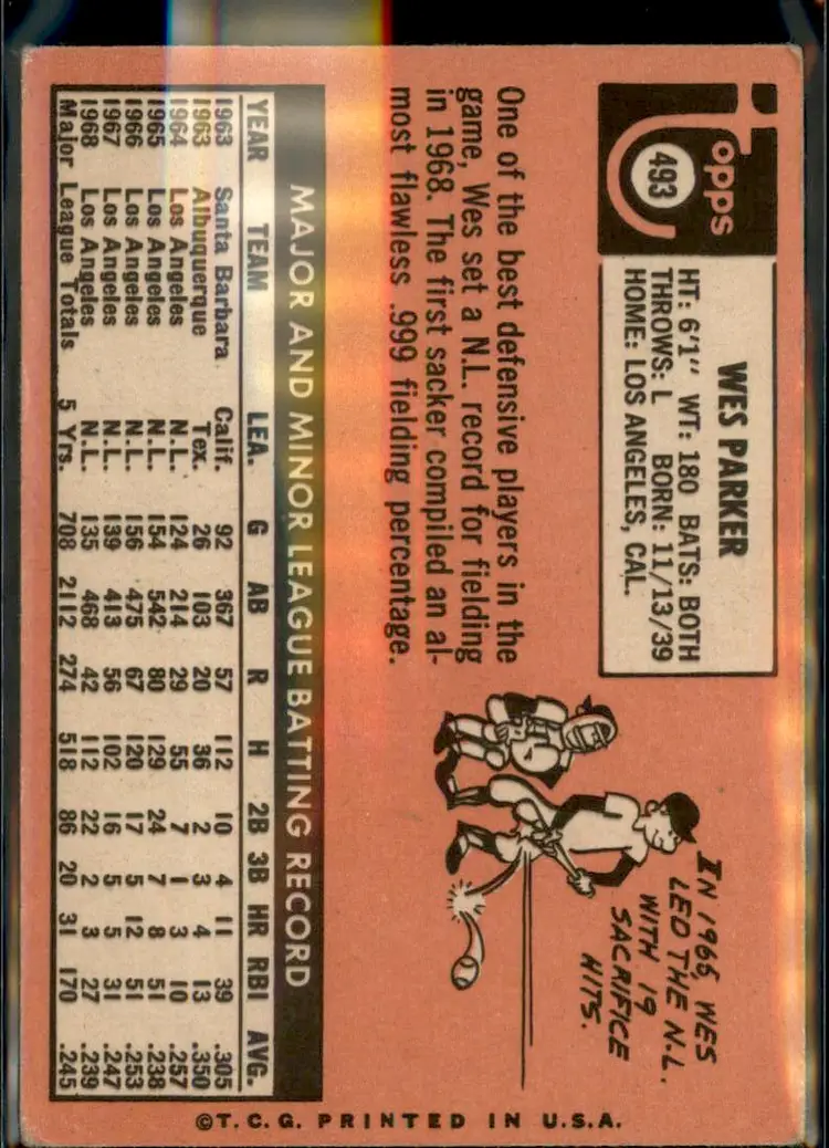 1969 Topps #493a Wes Parker - (pk3) - Los Angeles Dodgers