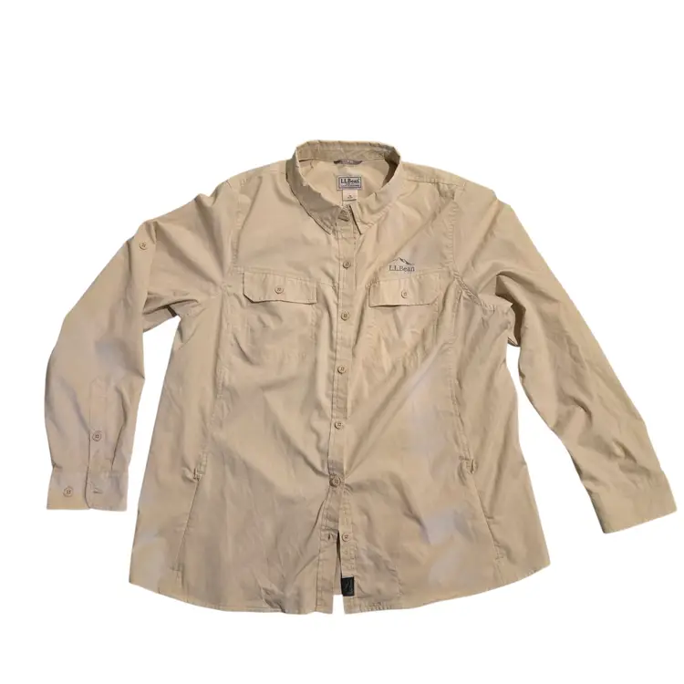 LLBean Womens No Fly Zone Long Sleeve Button Up Outdoor Shirt Sand Dune 1X Reg