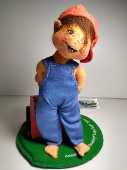 Annalee 7.5" Society Logo Kid With Puppy Dog Wood Wagon Felt Posable 2000-2001