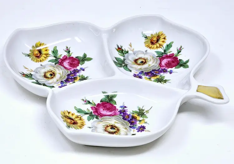 Divided Relish Tray Dish Old Nuremberg Bavaria Germany Kitchen Floral VTG VGC